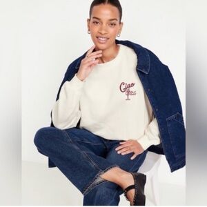 Old Navy Cream 'Ciao' Embroidered Crewneck Sweatshirt